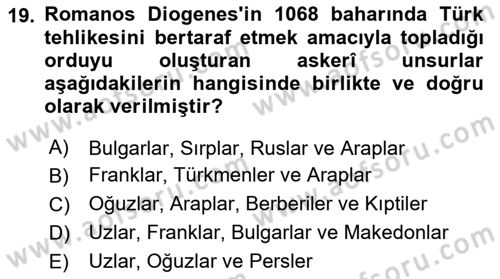 Büyük Selçuklu Tarihi Dersi 2025 - 2026 Yılı (Vize) Ara Sınav Soruları 19. Soru