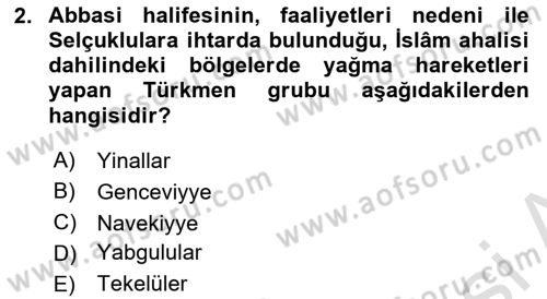 Büyük Selçuklu Tarihi Dersi 2025 - 2026 Yılı (Vize) Ara Sınav Soruları 2. Soru