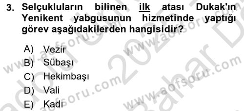 Büyük Selçuklu Tarihi Dersi 2025 - 2026 Yılı (Vize) Ara Sınav Soruları 3. Soru
