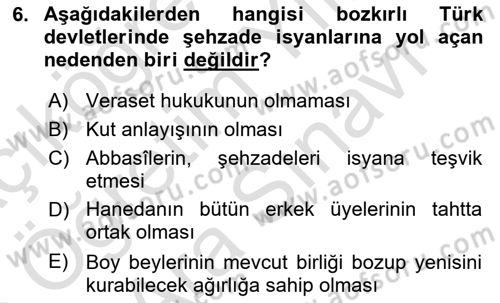 Büyük Selçuklu Tarihi Dersi 2025 - 2026 Yılı (Vize) Ara Sınav Soruları 6. Soru