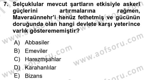 Büyük Selçuklu Tarihi Dersi 2025 - 2026 Yılı (Vize) Ara Sınav Soruları 7. Soru