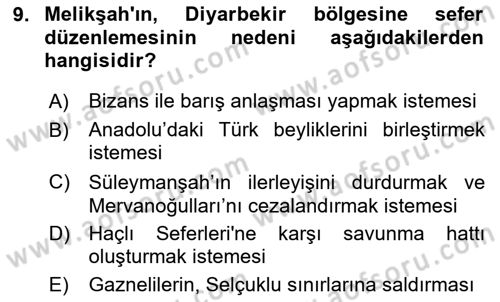 Büyük Selçuklu Tarihi Dersi 2025 - 2026 Yılı (Vize) Ara Sınav Soruları 9. Soru