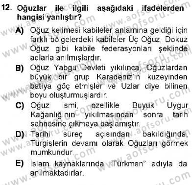 Orta Asya Türk Tarihi Dersi Ara Sınavı Deneme Sınav Soruları 12. Soru