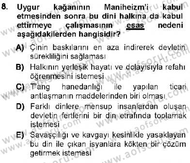 Orta Asya Türk Tarihi Dersi 2012 - 2013 Yılı (Vize) Ara Sınav Soruları 8. Soru