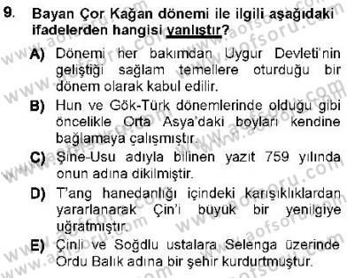 Orta Asya Türk Tarihi Dersi Ara Sınavı Deneme Sınav Soruları 9. Soru