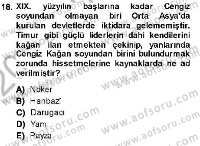 Orta Asya Türk Tarihi Dersi Ara Sınavı Deneme Sınav Soruları 18. Soru