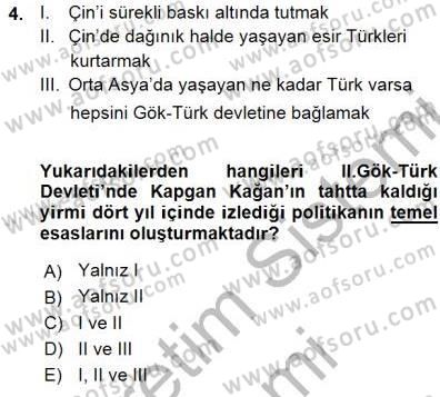 Orta Asya Türk Tarihi Dersi 2015 - 2016 Yılı (Vize) Ara Sınavı 4. Soru