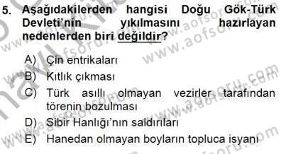 Orta Asya Türk Tarihi Dersi Ara Sınavı Deneme Sınav Soruları 5. Soru