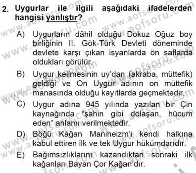 Orta Asya Türk Tarihi Dersi 2015 - 2016 Yılı (Final) Dönem Sonu Sınav Soruları 2. Soru