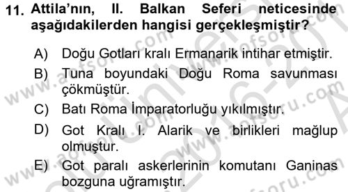 Orta Asya Türk Tarihi Dersi Ara Sınavı Deneme Sınav Soruları 11. Soru