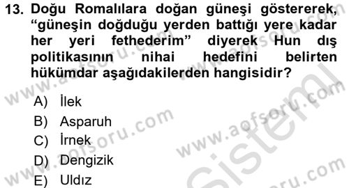 Orta Asya Türk Tarihi Dersi Ara Sınavı Deneme Sınav Soruları 13. Soru