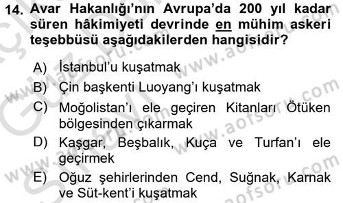 Orta Asya Türk Tarihi Dersi 2016 - 2017 Yılı (Vize) Ara Sınav Soruları 14. Soru