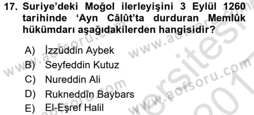 Orta Asya Türk Tarihi Dersi Ara Sınavı Deneme Sınav Soruları 17. Soru