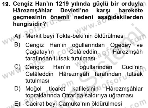 Orta Asya Türk Tarihi Dersi 2016 - 2017 Yılı (Vize) Ara Sınav Soruları 19. Soru