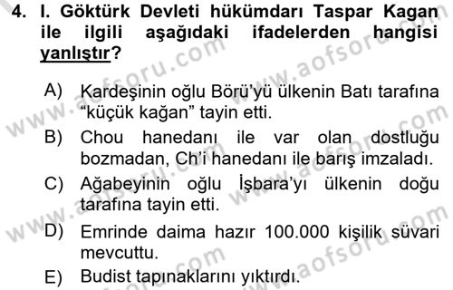 Orta Asya Türk Tarihi Dersi 2016 - 2017 Yılı (Vize) Ara Sınav Soruları 4. Soru