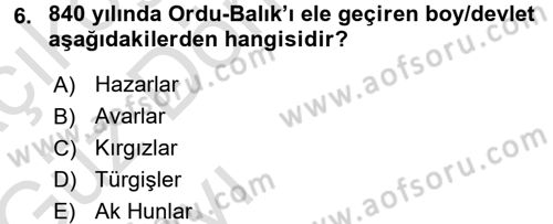 Orta Asya Türk Tarihi Dersi 2016 - 2017 Yılı (Vize) Ara Sınav Soruları 6. Soru
