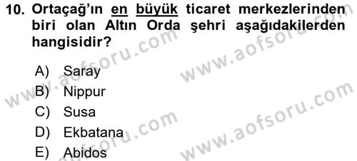 Orta Asya Türk Tarihi Dersi 2016 - 2017 Yılı (Final) Dönem Sonu Sınav Soruları 10. Soru