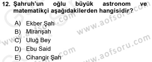 Orta Asya Türk Tarihi Dersi 2016 - 2017 Yılı (Final) Dönem Sonu Sınav Soruları 12. Soru