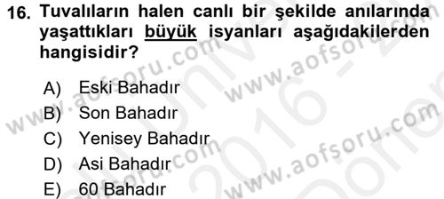 Orta Asya Türk Tarihi Dersi 2016 - 2017 Yılı (Final) Dönem Sonu Sınav Soruları 16. Soru