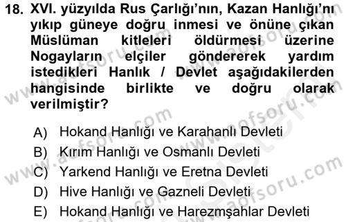 Orta Asya Türk Tarihi Dersi 2016 - 2017 Yılı (Final) Dönem Sonu Sınav Soruları 18. Soru