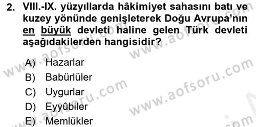 Orta Asya Türk Tarihi Dersi 2016 - 2017 Yılı (Final) Dönem Sonu Sınav Soruları 2. Soru