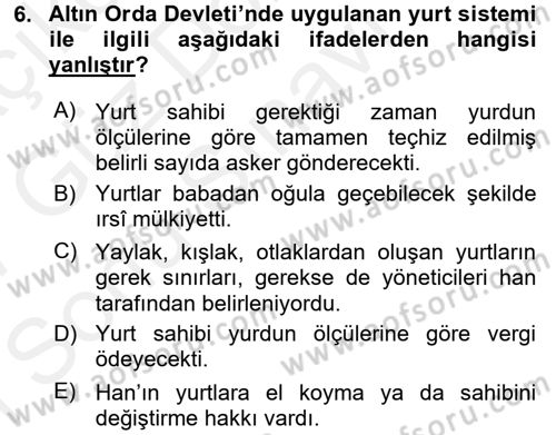 Orta Asya Türk Tarihi Dersi 2016 - 2017 Yılı (Final) Dönem Sonu Sınav Soruları 6. Soru