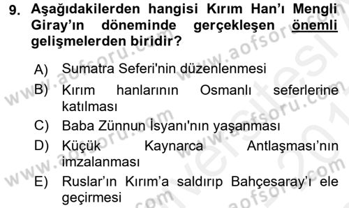 Orta Asya Türk Tarihi Dersi 2016 - 2017 Yılı (Final) Dönem Sonu Sınav Soruları 9. Soru