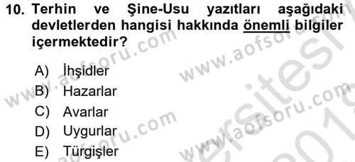 Orta Asya Türk Tarihi Dersi Ara Sınavı Deneme Sınav Soruları 10. Soru