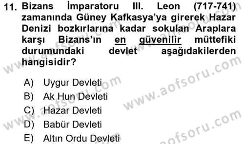 Orta Asya Türk Tarihi Dersi 2017 - 2018 Yılı (Vize) Ara Sınav Soruları 11. Soru