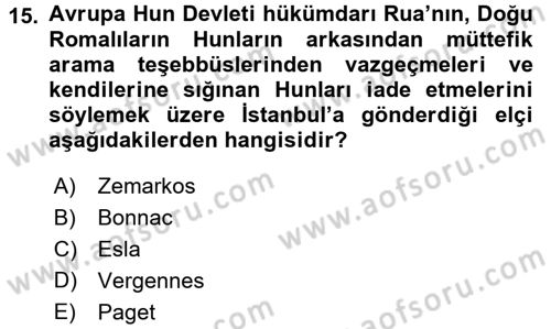 Orta Asya Türk Tarihi Dersi Ara Sınavı Deneme Sınav Soruları 15. Soru