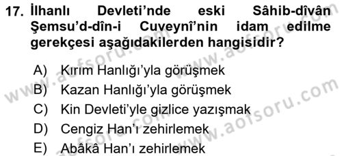 Orta Asya Türk Tarihi Dersi Ara Sınavı Deneme Sınav Soruları 17. Soru