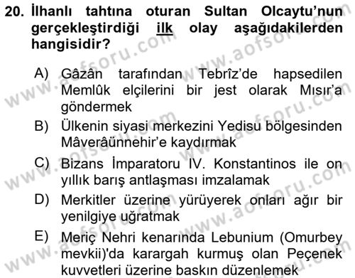 Orta Asya Türk Tarihi Dersi Ara Sınavı Deneme Sınav Soruları 20. Soru