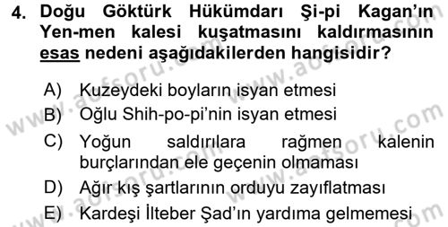 Orta Asya Türk Tarihi Dersi Ara Sınavı Deneme Sınav Soruları 4. Soru