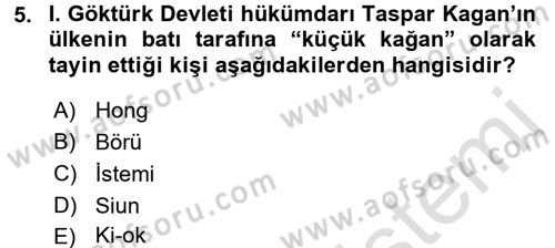 Orta Asya Türk Tarihi Dersi 2017 - 2018 Yılı (Vize) Ara Sınav Soruları 5. Soru