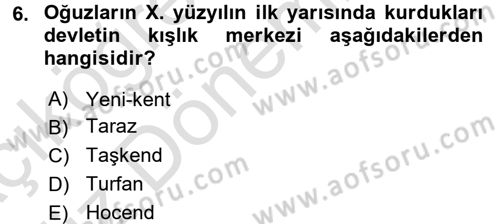 Orta Asya Türk Tarihi Dersi 2017 - 2018 Yılı (Vize) Ara Sınav Soruları 6. Soru