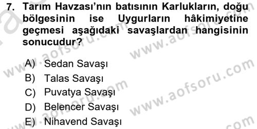 Orta Asya Türk Tarihi Dersi Ara Sınavı Deneme Sınav Soruları 7. Soru