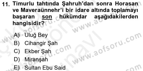 Orta Asya Türk Tarihi Dersi 2017 - 2018 Yılı (Final) Dönem Sonu Sınav Soruları 11. Soru
