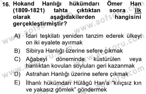 Orta Asya Türk Tarihi Dersi 2017 - 2018 Yılı (Final) Dönem Sonu Sınav Soruları 16. Soru