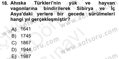 Orta Asya Türk Tarihi Dersi 2017 - 2018 Yılı (Final) Dönem Sonu Sınav Soruları 18. Soru