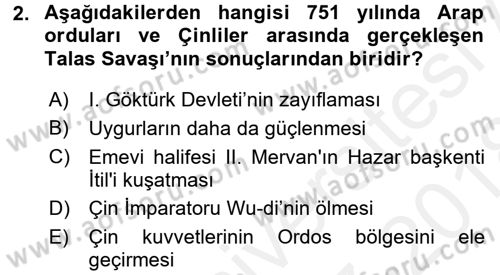 Orta Asya Türk Tarihi Dersi 2017 - 2018 Yılı (Final) Dönem Sonu Sınav Soruları 2. Soru