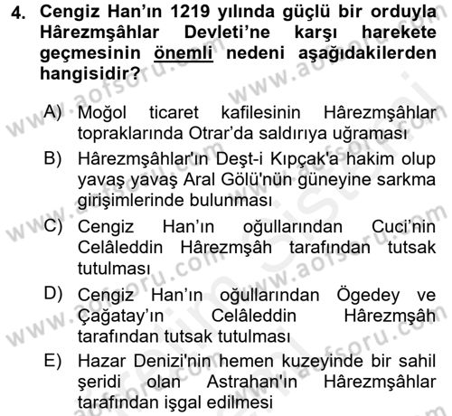 Orta Asya Türk Tarihi Dersi 2017 - 2018 Yılı (Final) Dönem Sonu Sınav Soruları 4. Soru