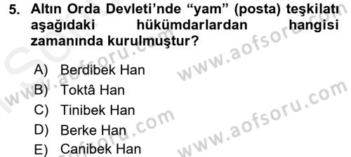 Orta Asya Türk Tarihi Dersi 2017 - 2018 Yılı (Final) Dönem Sonu Sınav Soruları 5. Soru