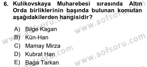 Orta Asya Türk Tarihi Dersi 2017 - 2018 Yılı (Final) Dönem Sonu Sınav Soruları 6. Soru