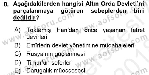 Orta Asya Türk Tarihi Dersi 2017 - 2018 Yılı (Final) Dönem Sonu Sınav Soruları 8. Soru