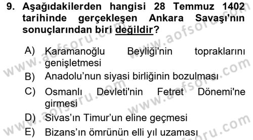 Orta Asya Türk Tarihi Dersi 2017 - 2018 Yılı (Final) Dönem Sonu Sınav Soruları 9. Soru