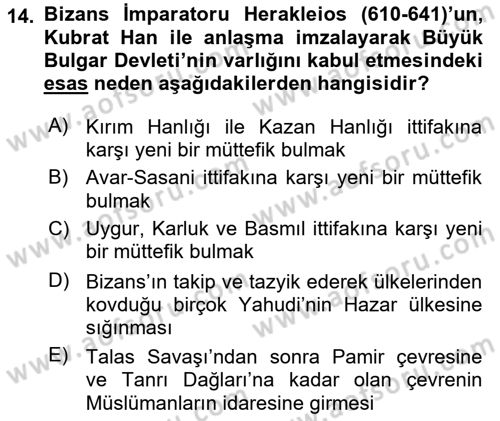 Orta Asya Türk Tarihi Dersi Ara Sınavı Deneme Sınav Soruları 14. Soru
