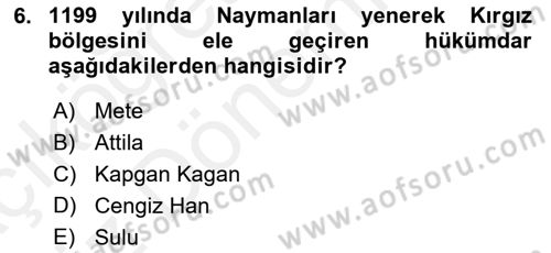 Orta Asya Türk Tarihi Dersi 2018 - 2019 Yılı (Vize) Ara Sınavı 6. Soru