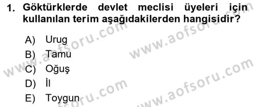 Orta Asya Türk Tarihi Dersi 2018 - 2019 Yılı (Final) Dönem Sonu Sınavı 1. Soru