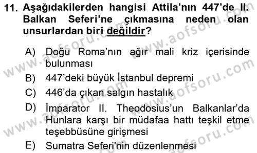 Orta Asya Türk Tarihi Dersi Ara Sınavı Deneme Sınav Soruları 11. Soru