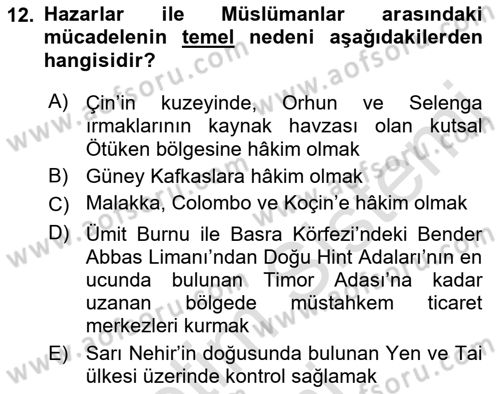 Orta Asya Türk Tarihi Dersi Ara Sınavı Deneme Sınav Soruları 12. Soru